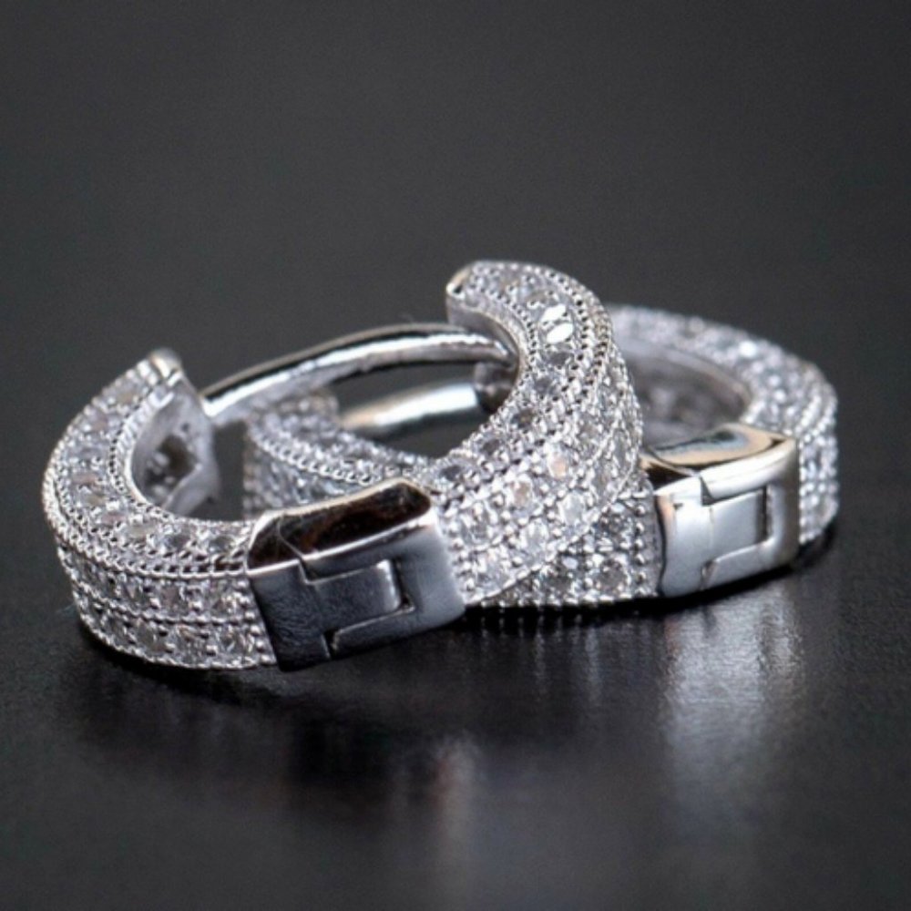 Mens Fully Ice Out 14K Gold Hoop Earrings - Picture 12 of 16